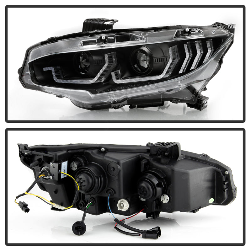 Spyder Honda Civic 16-18 2DR/4DR/Hatchback Headlight Black PRO-YD-HC16PL-SEQ-BK 5087539