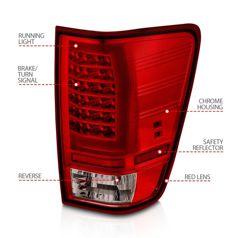 ANZO 04-15 Nissan Titan Full LED Tailights Chrome Housing Red/Clear Lens 311422