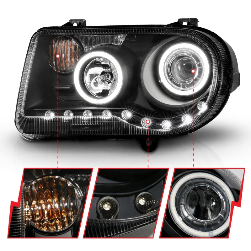 Anzo 2005-2010 Chrysler 300C Projector Headlights w/ Halo Black (CCFL) G2
