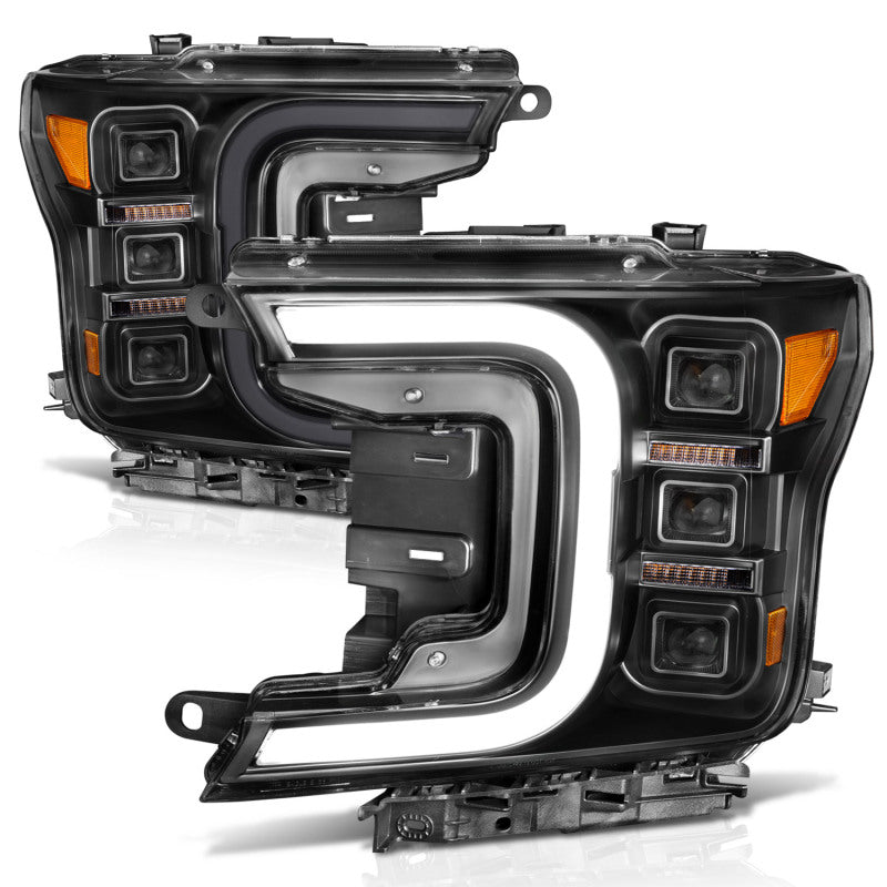 Anzo 18-20 Ford F-150 Full Led Projector Smoke Bar Style Headlights Black Amber 111520