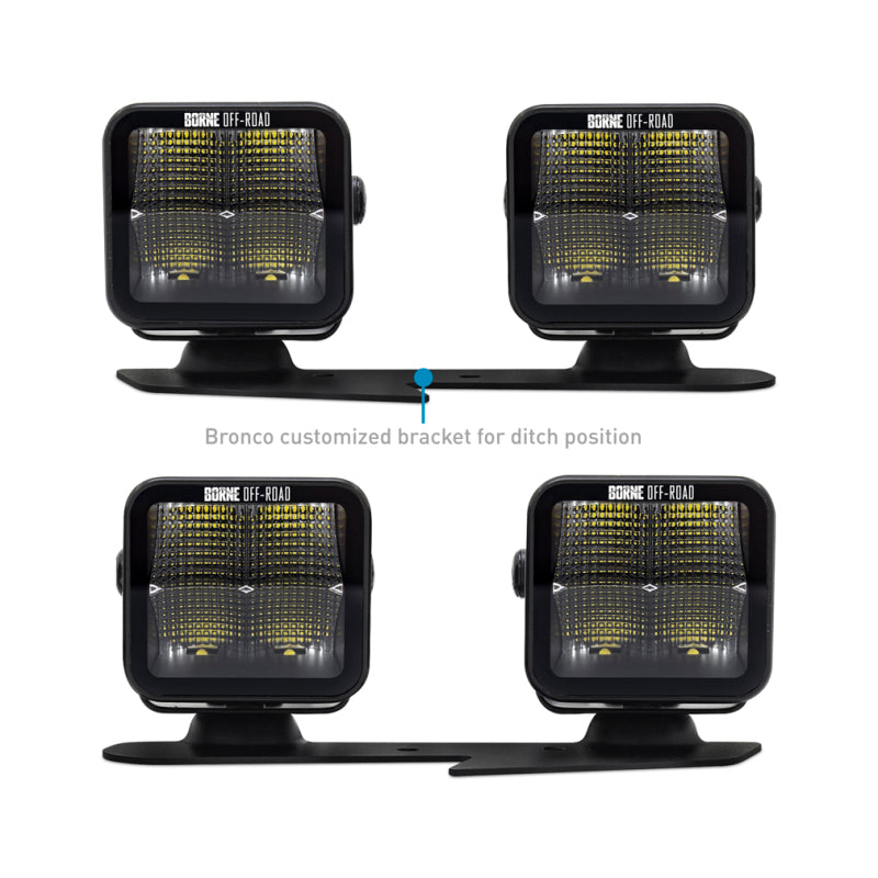 Borne Off-Road 21+ Bronco Light Pods 4pc Ditch 3x3 Flood BNLT-BR-21-DT4F
