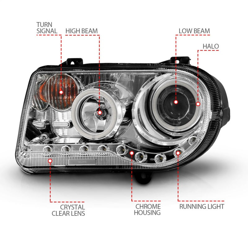 Anzo 2005-2010 Chrysler 300C Projector Headlights w/ Halo Chrome (CCFL) G2