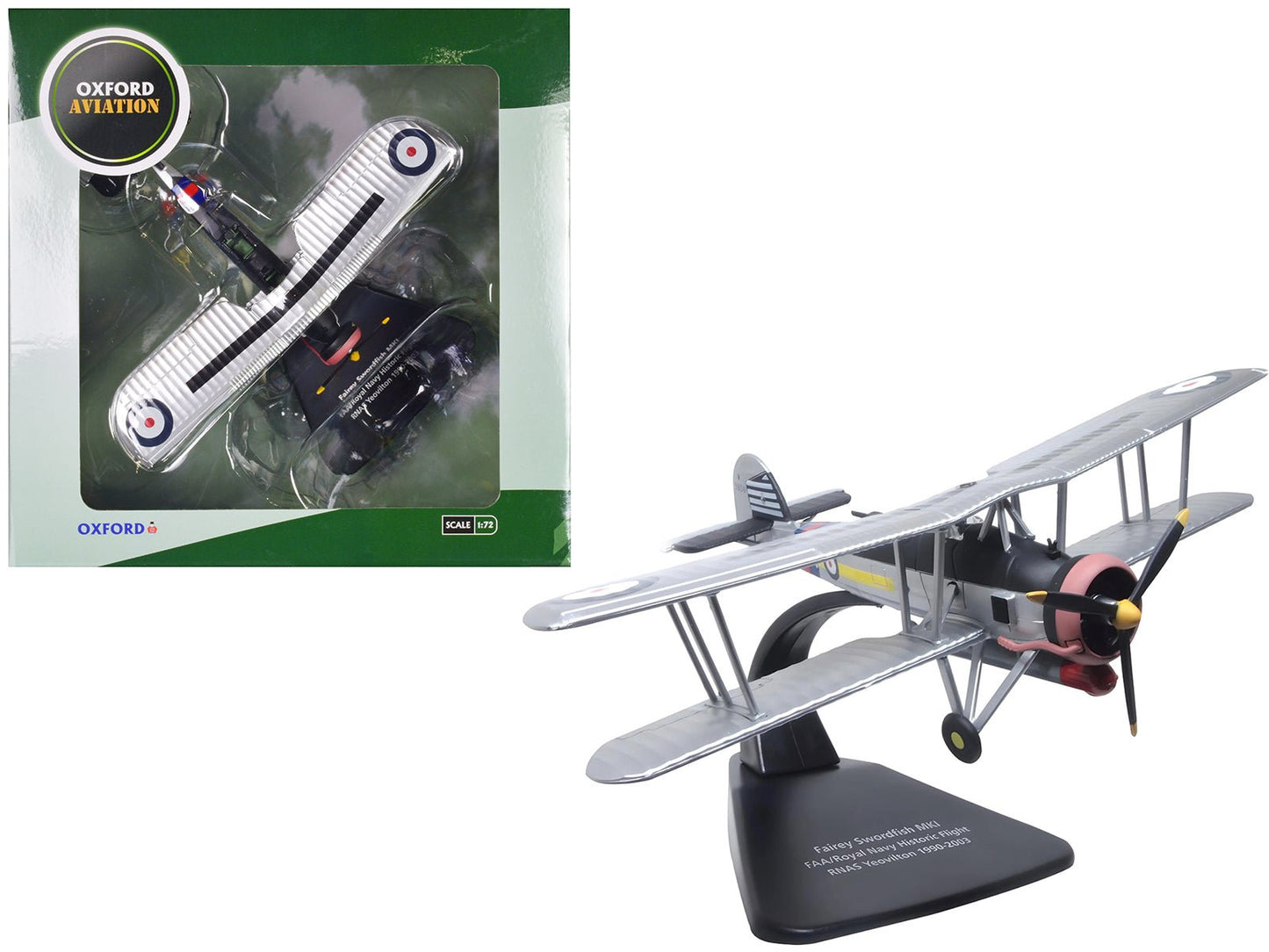 Fairey Swordfish Mk I Bomber Aircraft "FAA Historic Flight RNAS Yeovilton" Royal Navy "Oxford Aviation" Series 1/72 Diecast Model Airplane by Oxford Diecast  free shipping USA