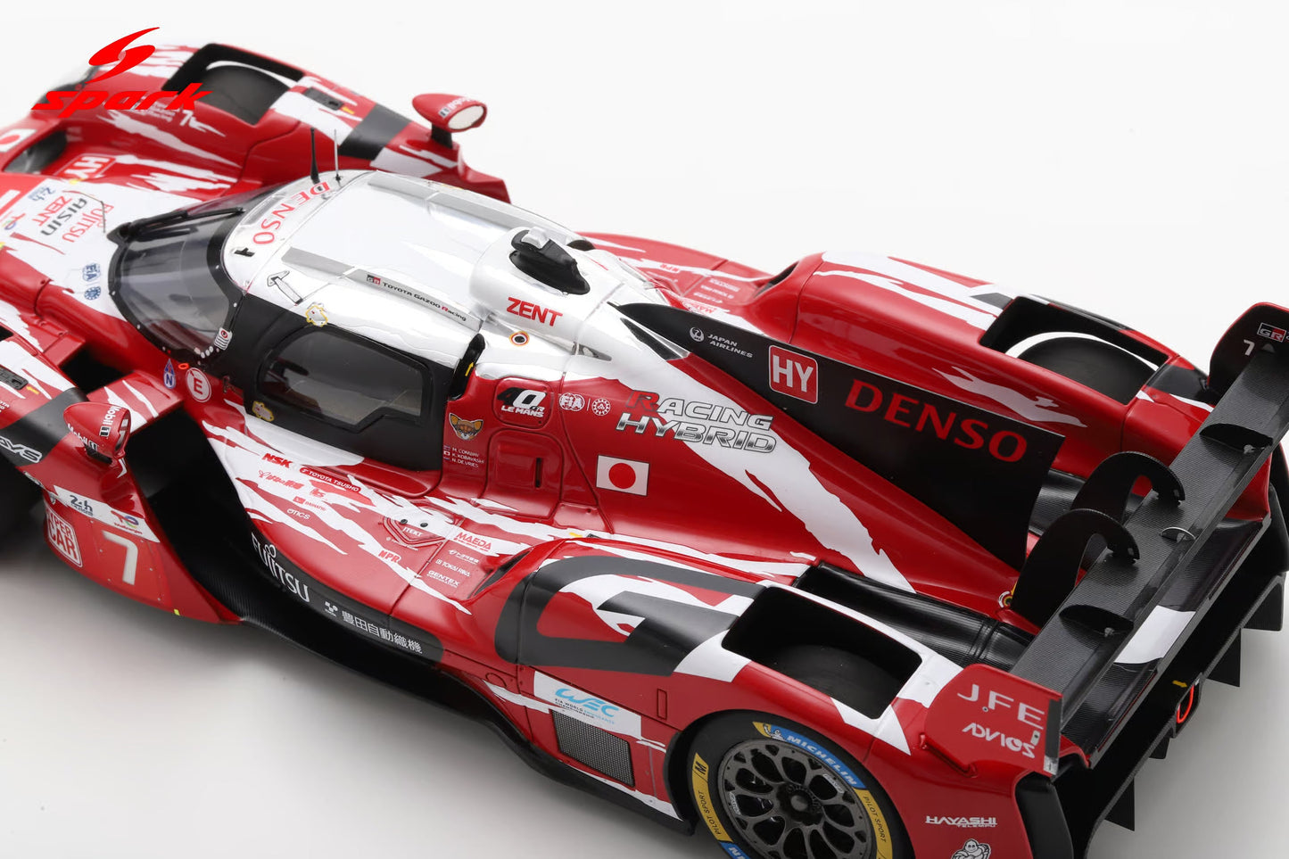 Spark Model Toyota GR010 Hybrid LMDh Team Toyota Gazoo Racing #7 WEC 24hrs Le Mans 2025 Red 1:18 WITH DISPLAY