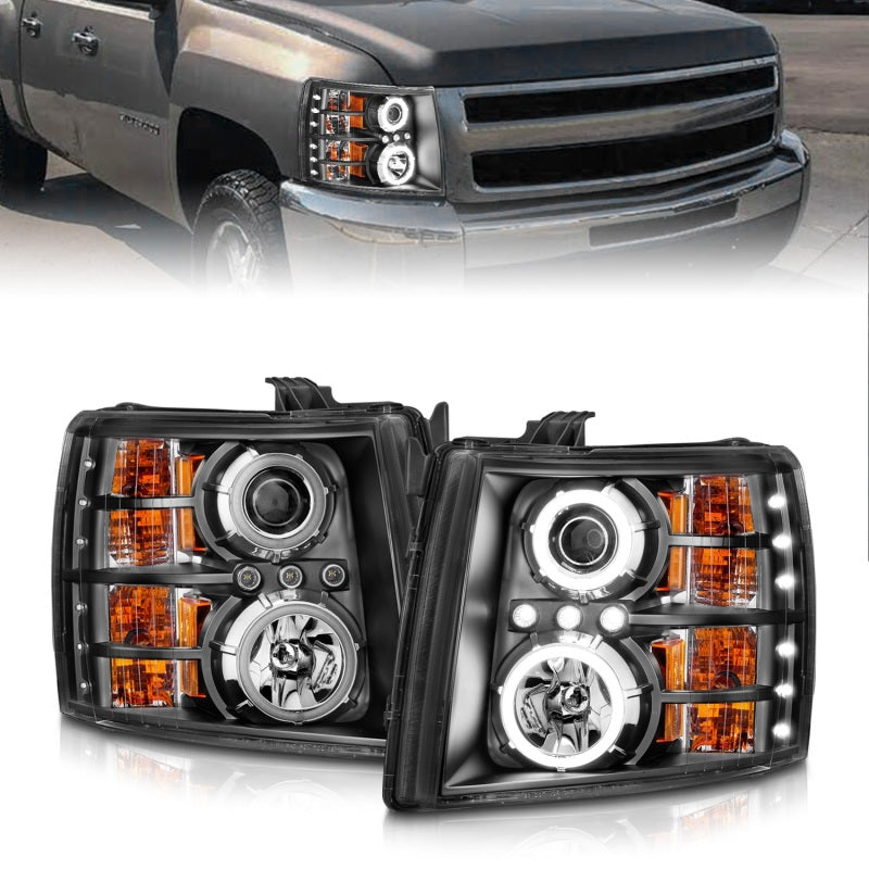 Anzo 2007-2013 Chevrolet Silverado 1500 Projector Headlights w/ Halo Black