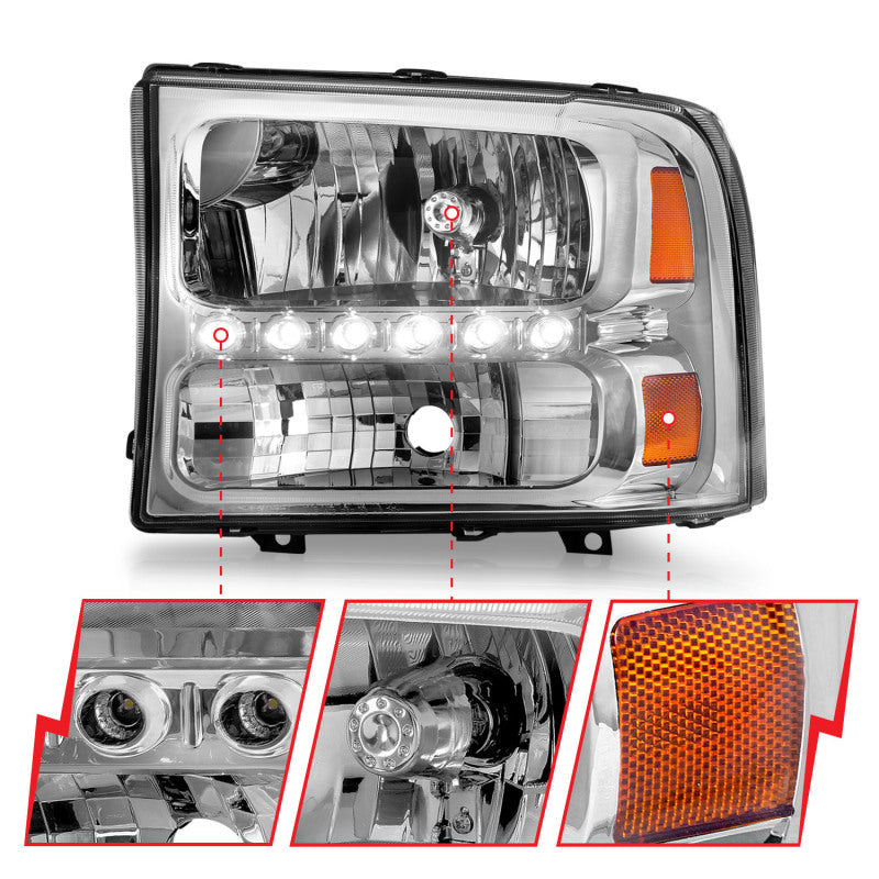 Anzo 2000-2004 Ford Excursion Crystal Headlights Chrome w/ LED 1pc