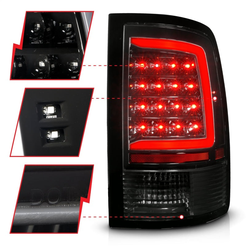 ANZO 09-18 Dodge Ram 1500 Full LED Tailights w/ Sequential Black Housing/Clear Lens 311452