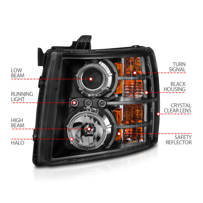 Anzo 2007-2013 Chevrolet Silverado 1500 Projector Headlights w/ Halo Black