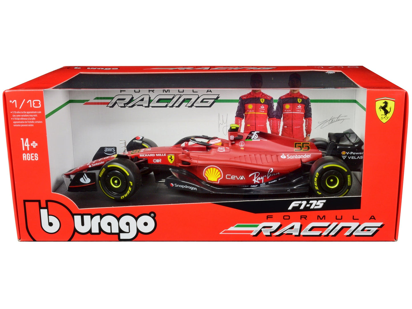 Ferrari F1-75 #55 Carlos Sainz "Ferrari Racing" Formula One F1 (2022) "Formula Racing" Series 1/18 Diecast Model Car by Bburago  free shipping USA
