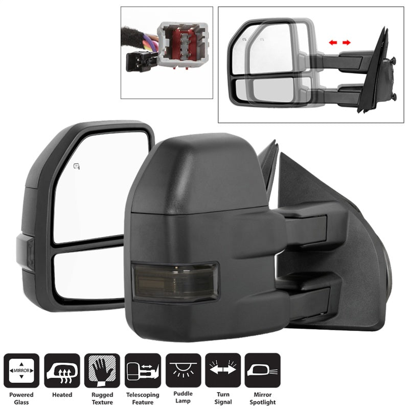 SPYDER xTune 15-17 Ford F-150 Heated LED Telescoping Pwr Mirrors - Smk (Pair) (MIR-FF15015S-G4-PWH-SM-SET) 9943065
