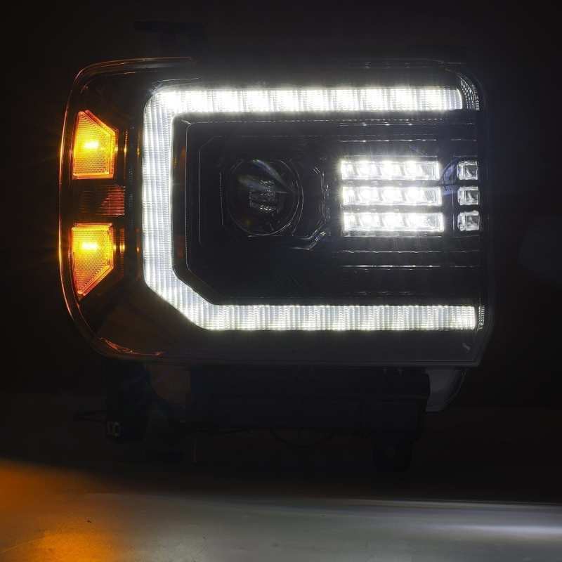 AlphaRex 14-18 GMC Sierra LUXX LED Proj Headlights Plank Style Black w/Activ Light/Seq Signal/DRL 880615 *Discontinued