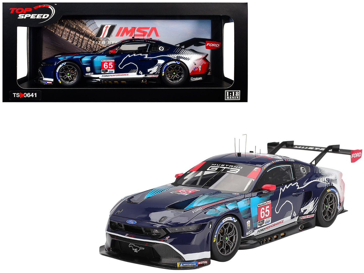 Ford Mustang GT3 #65 Christopher Mies - Dennis Olsen - Frederic Vervisch "Ford Multimatic Motorsports" GTD Pro Class Winner IMSA "24 Hours of Daytona" (2025) 1/18 Model Car by Top Speed  free shipping USA