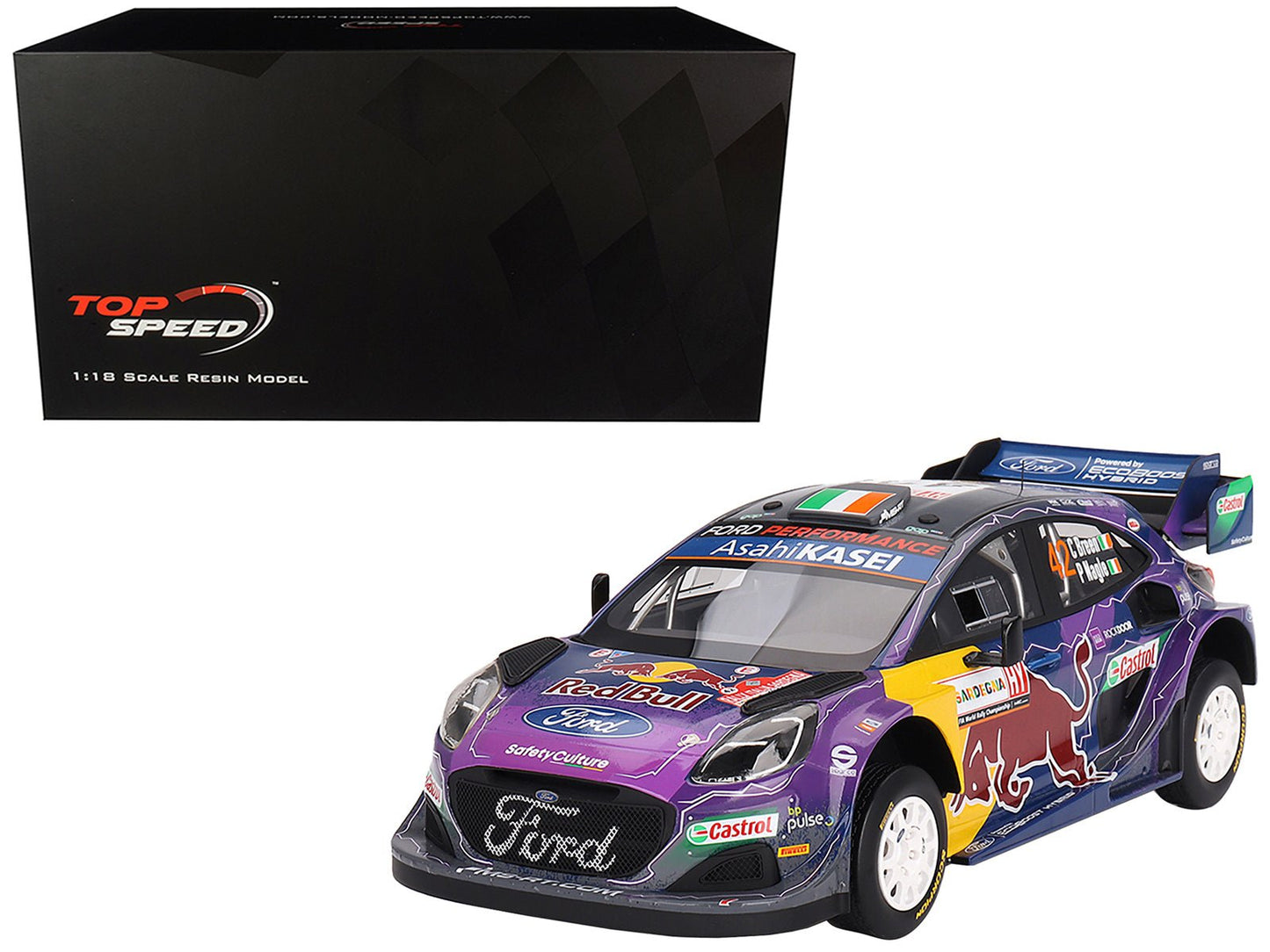 Ford Puma Rally1 #42 Craig Breen - Paul Nagle "M-Sport Ford WRT" 2nd Place "Rally Italia Sardegna" (2022) 1/18 Model Car by Top Speed  free shipping USA