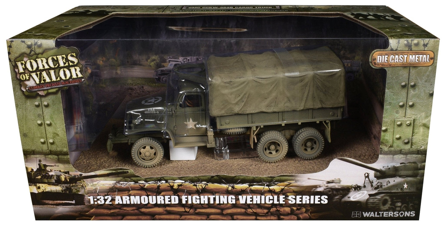GMC CCKW-353B Cargo Truck with Cover "1st Infantry Division Weymouth England World War II" (1944) United States Army with Figures "Armoured Fighting Vehicle" Series 1/32 Diecast Model by Forces of Valor  free shipping USA