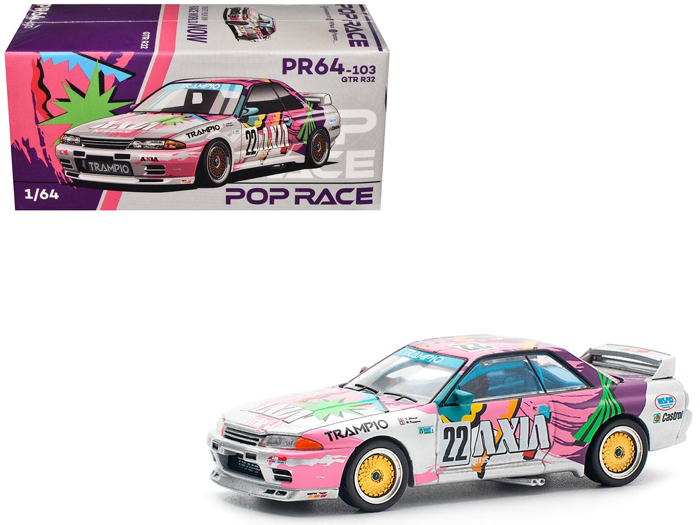 GTR R32 RHD (Right Hand Drive) #22 Masahiko Kageyama - Kazuo Shimizu "Axia" Group A "Japanese Touring Car Championship" (1991) 1/64 Diecast Model Car by Pop Race  free shipping USA