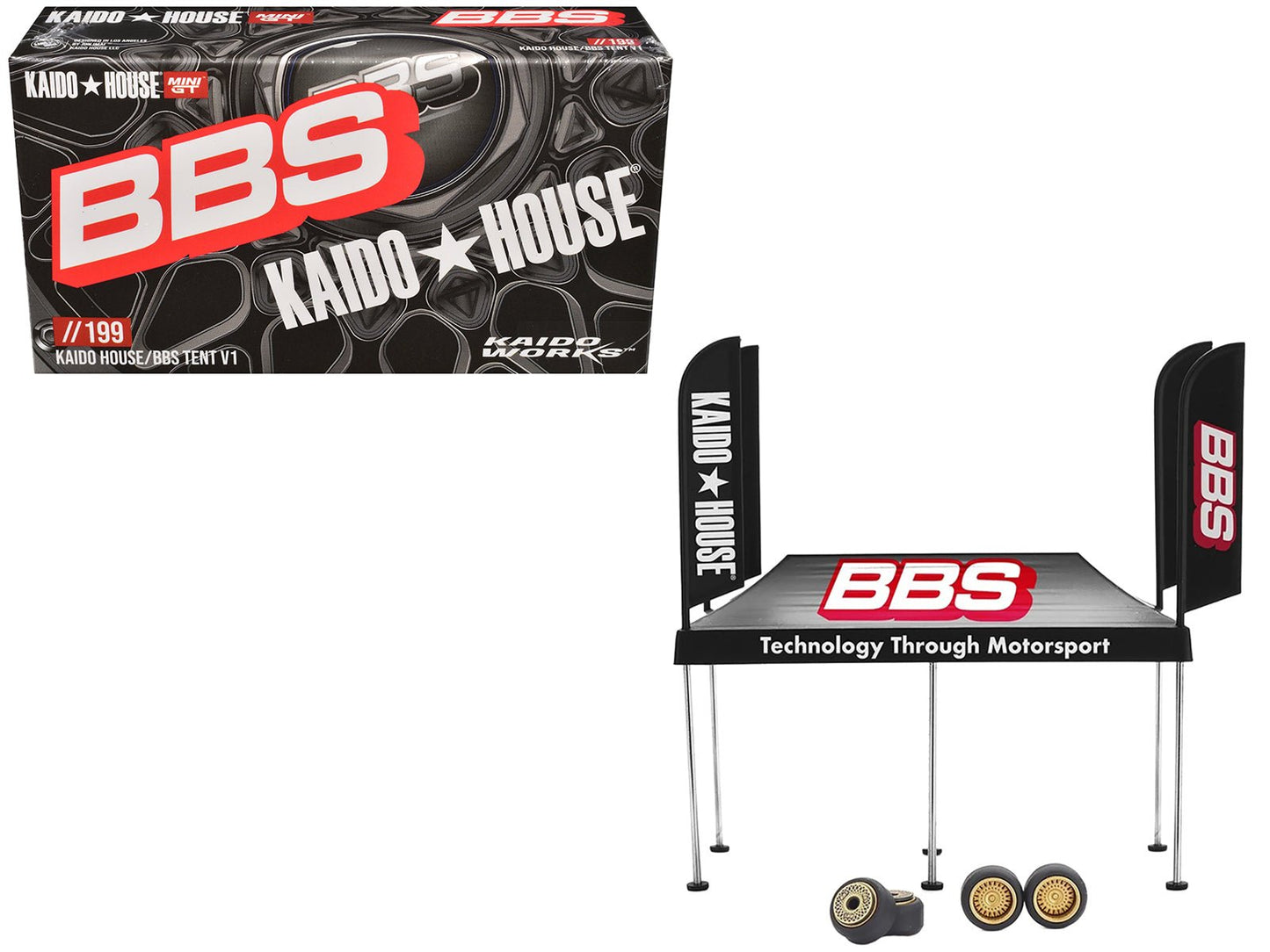 Kaido House "BBS" Tent V1 Black with Extra Wheels for 1/64 Scale Models by Mini GT  free shipping USA