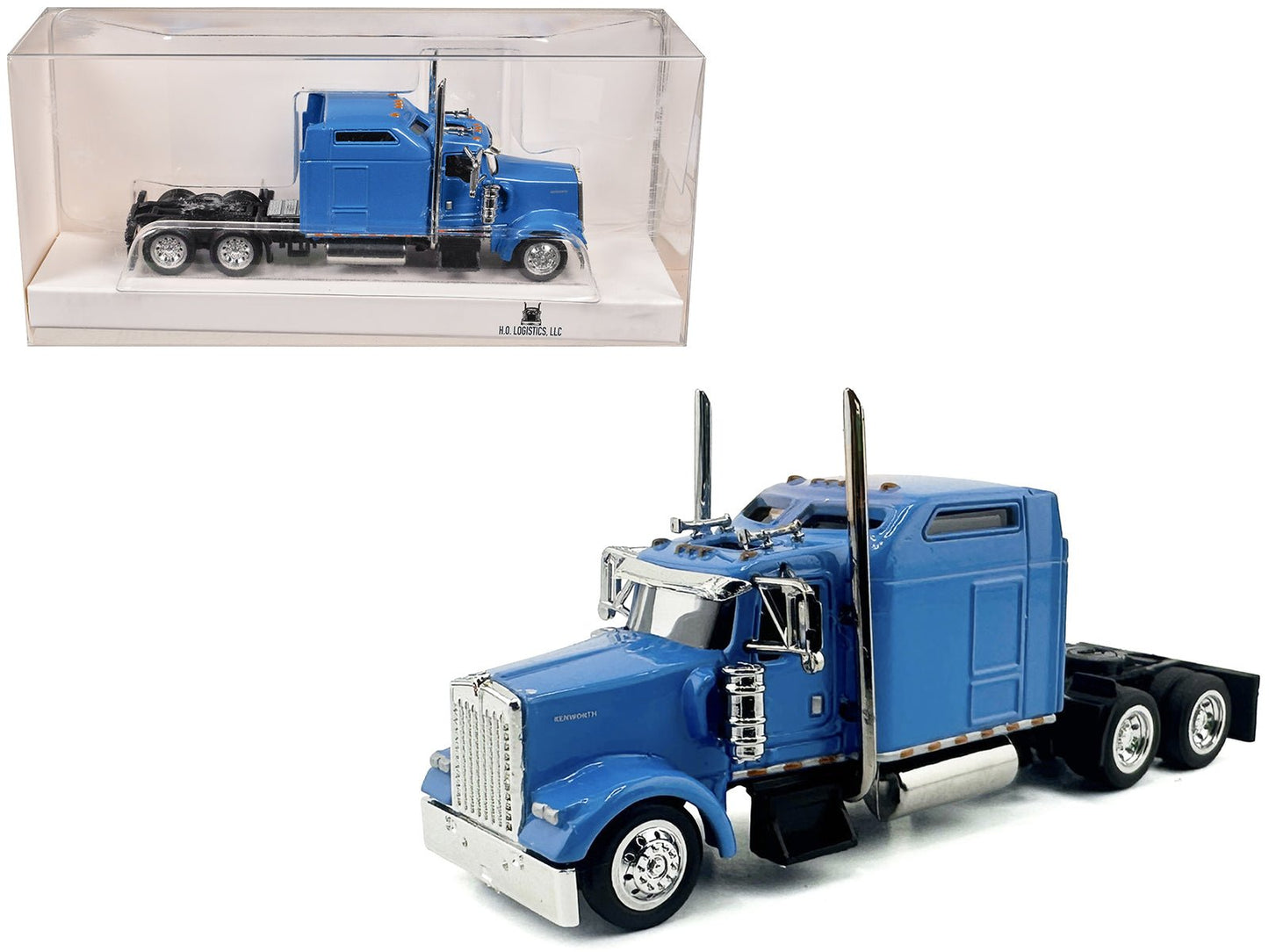 Kenworth W900L Truck Tractor with Sleeper Cab Baby Blue 1/87 (HO) Scale Plastic Model Car by HO Logistics  free shipping USA