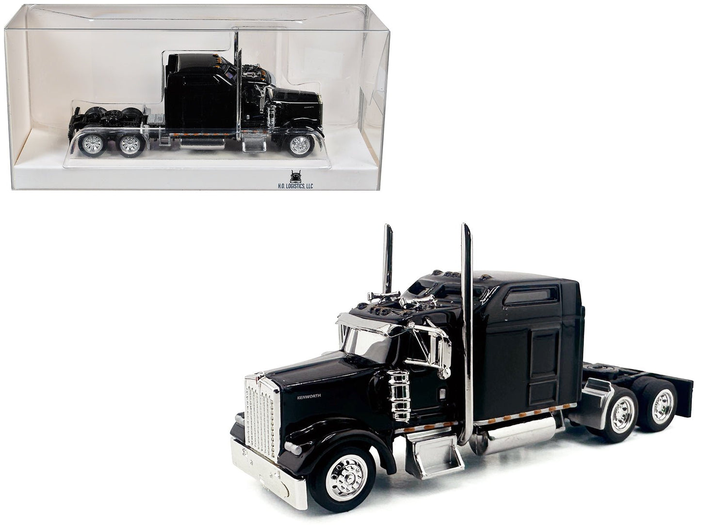 Kenworth W900L Truck Tractor with Sleeper Cab Black 1/87 (HO) Scale Plastic Model Car by HO Logistics  free shipping USA