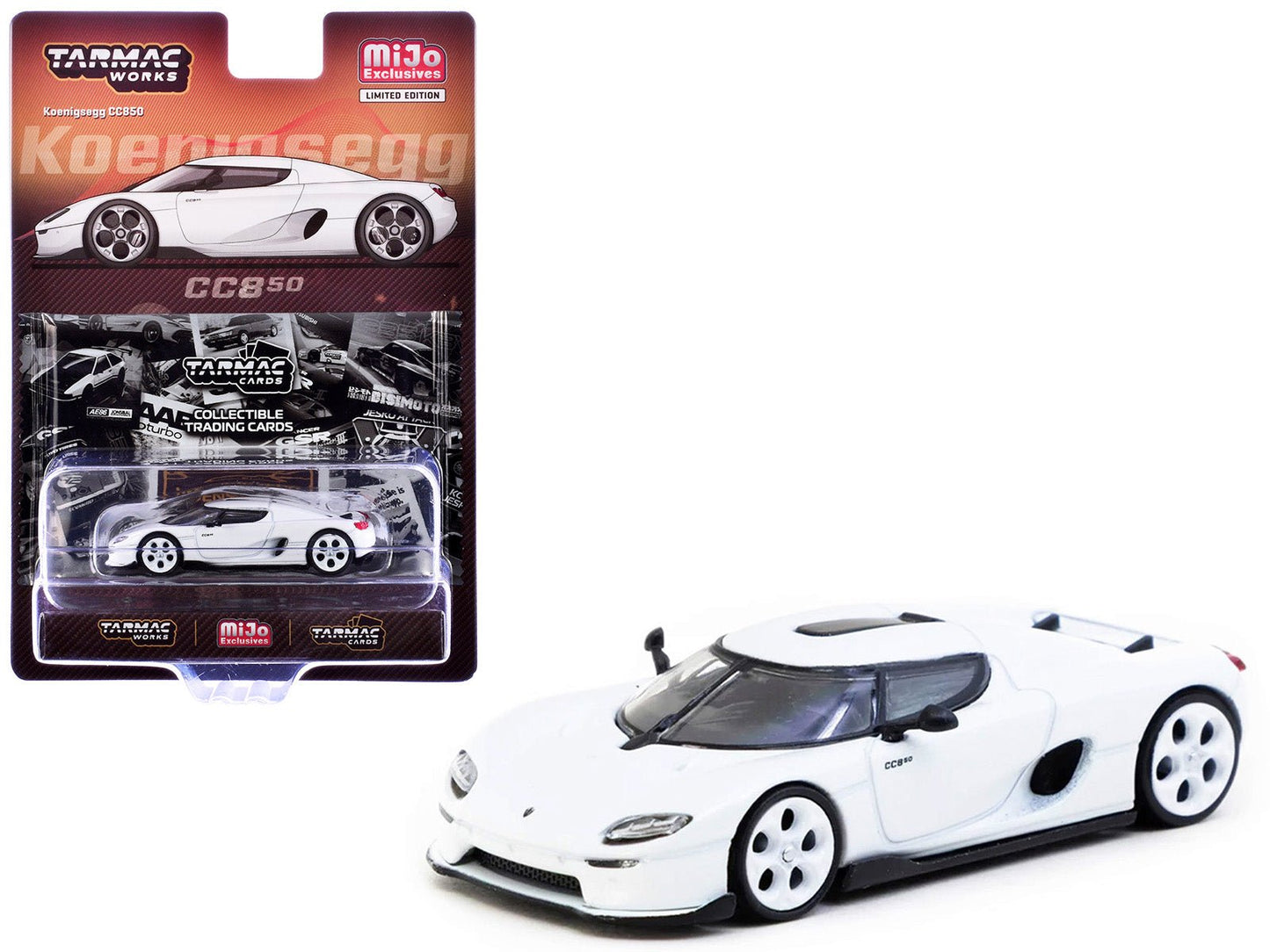 Koenigsegg CC850 White with Tarmac Cards "Global64" Series 1/64 Diecast Model by Tarmac Works  free shipping USA