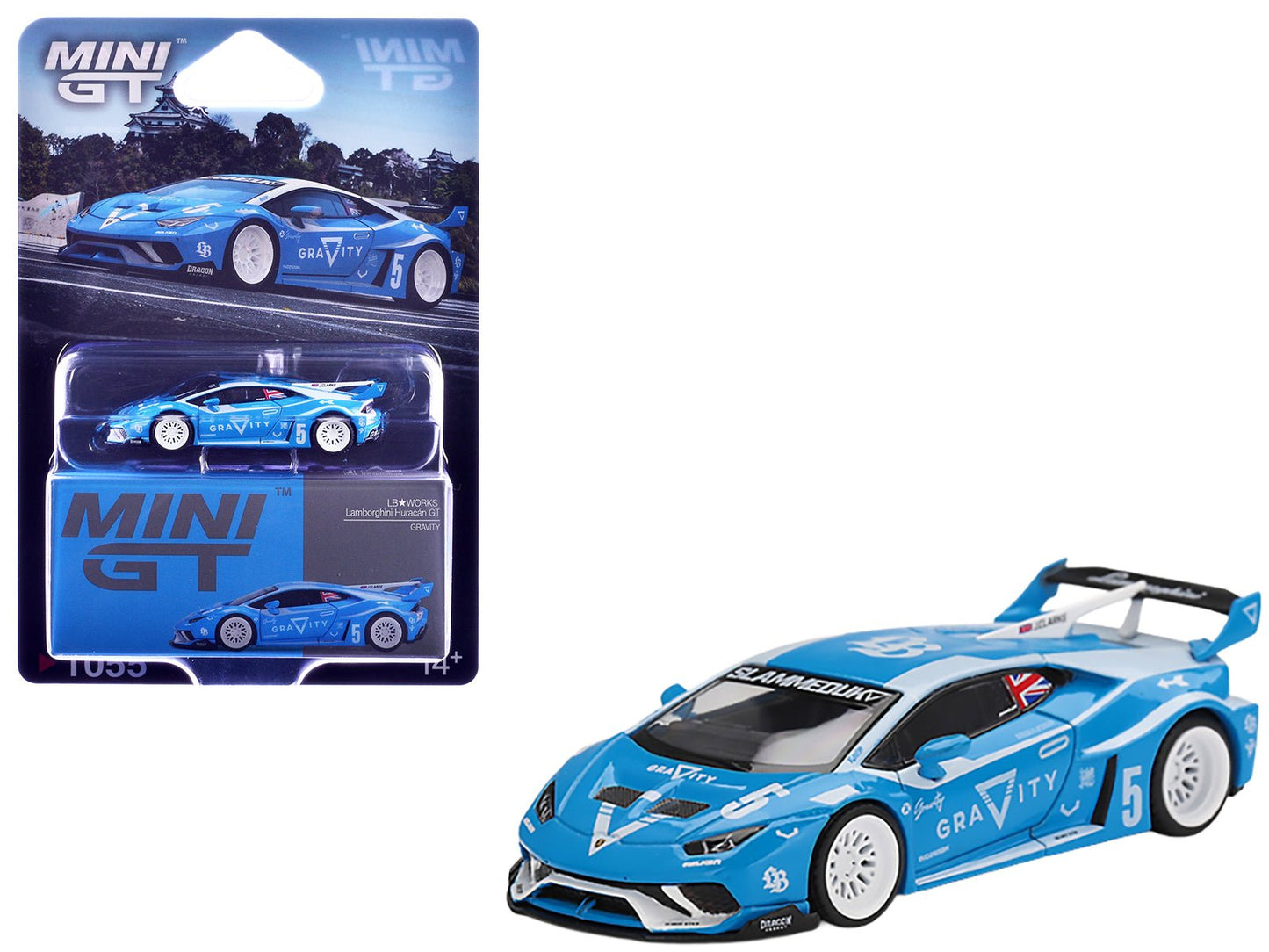Lamborghini Huracan GT LB-WORKS #5 "Gravity" Light Blue with Graphics Limited Edition 1/64 Diecast Model Car by Mini GT  free shipping USA