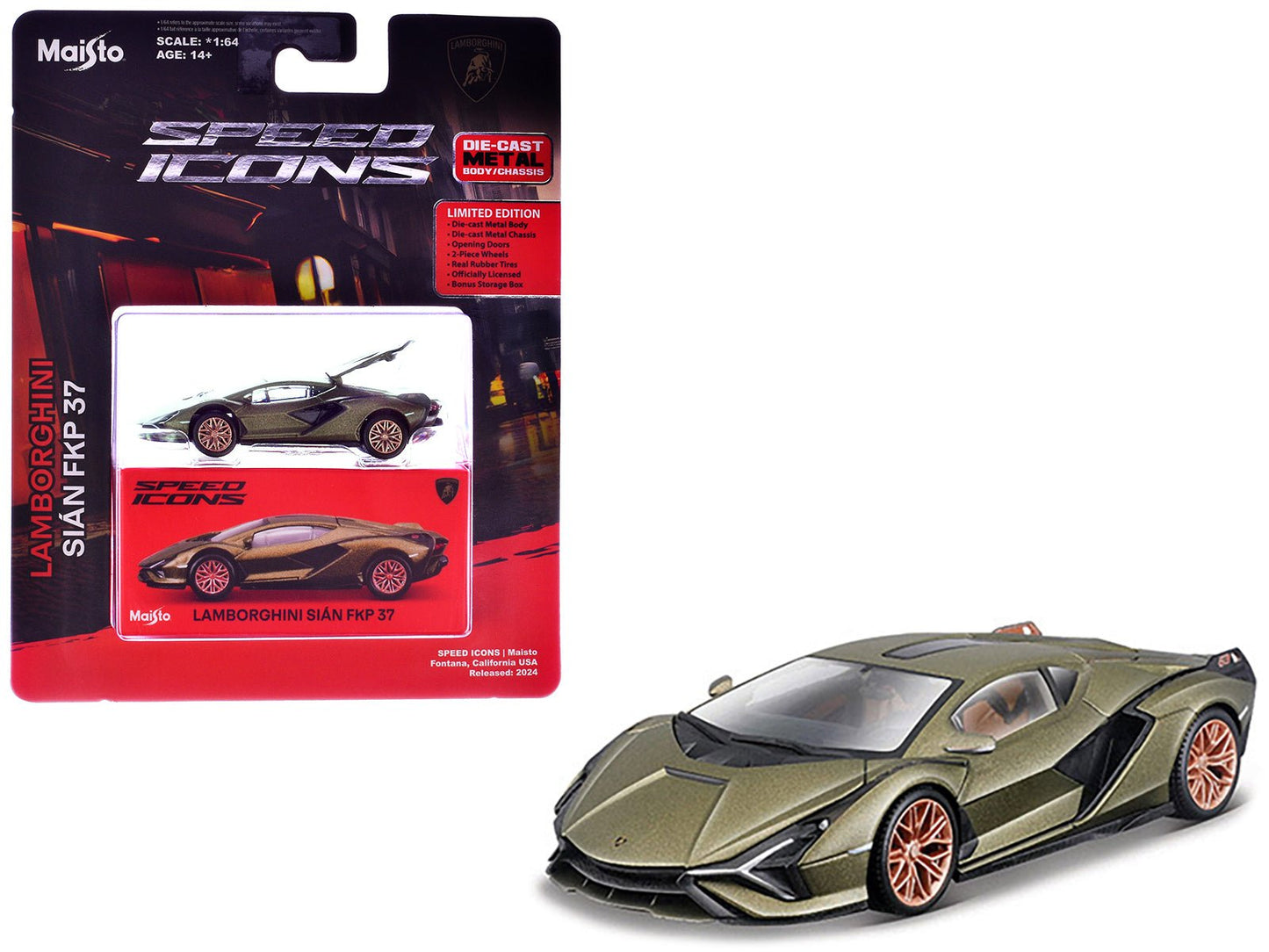 Lamborghini Sian FKP 37 Green Metallic "Speed Icons" Series 1/64 Diecast Model Car by Maisto  free shipping USA