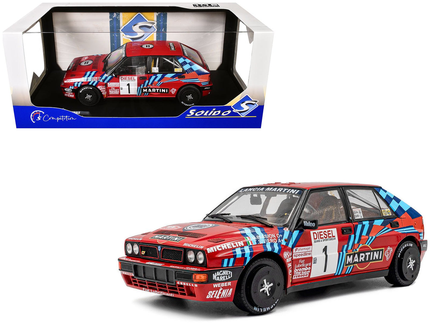 Lancia Delta HF Integrale #1 Miki Biasion - Tiziano Siviero Winner "Rally Sanremo" (1989) "Competition" Series 1/18 Diecast Model Car by Solido  free shipping USA