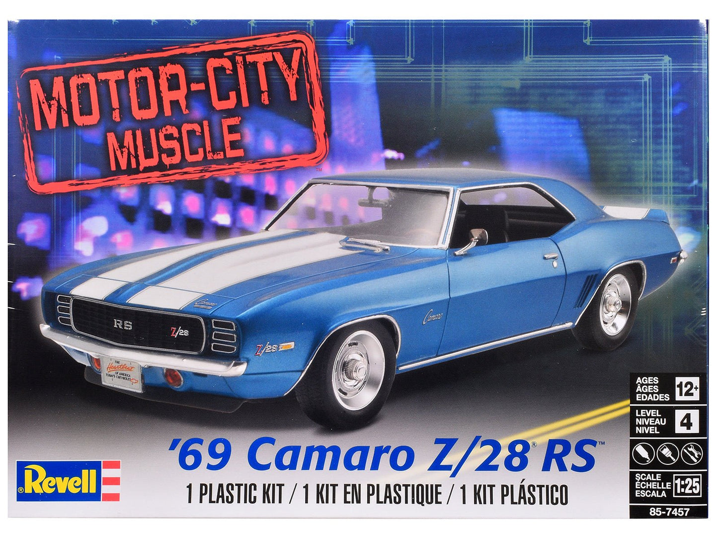 Level 4 Model Kit 1969 Chevrolet Camaro Z/28 RS "Motor-City Muscle" 1/25 Scale Model by Revell  free shipping USA