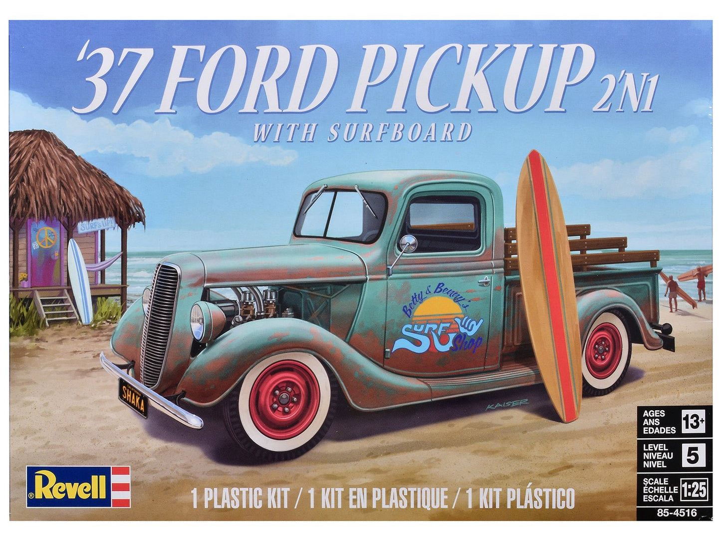 Level 5 Model Kit 1937 Ford Pickup Truck with Surfboard 2-in-1 Kit 1/25 Scale Model by Revell  free shipping USA
