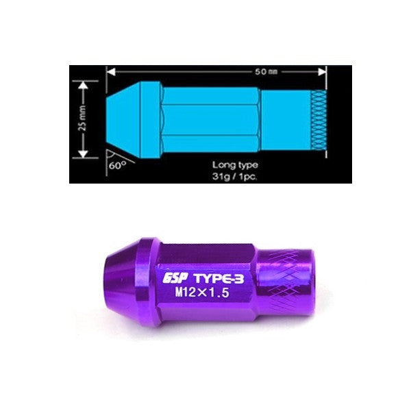 Godspeed Type 3 50mm Lug Nuts 20 pcs. Set M12x1.5