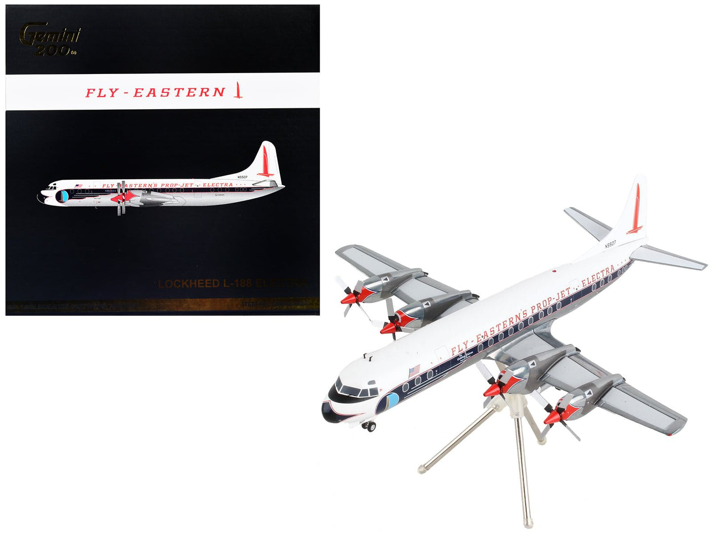 Lockheed L-188 Electra Commercial Aircraft "Eastern Air Lines" White with Blue Stripes "Gemini 200" Series 1/200 Diecast Model Airplane by GeminiJets  free shipping USA