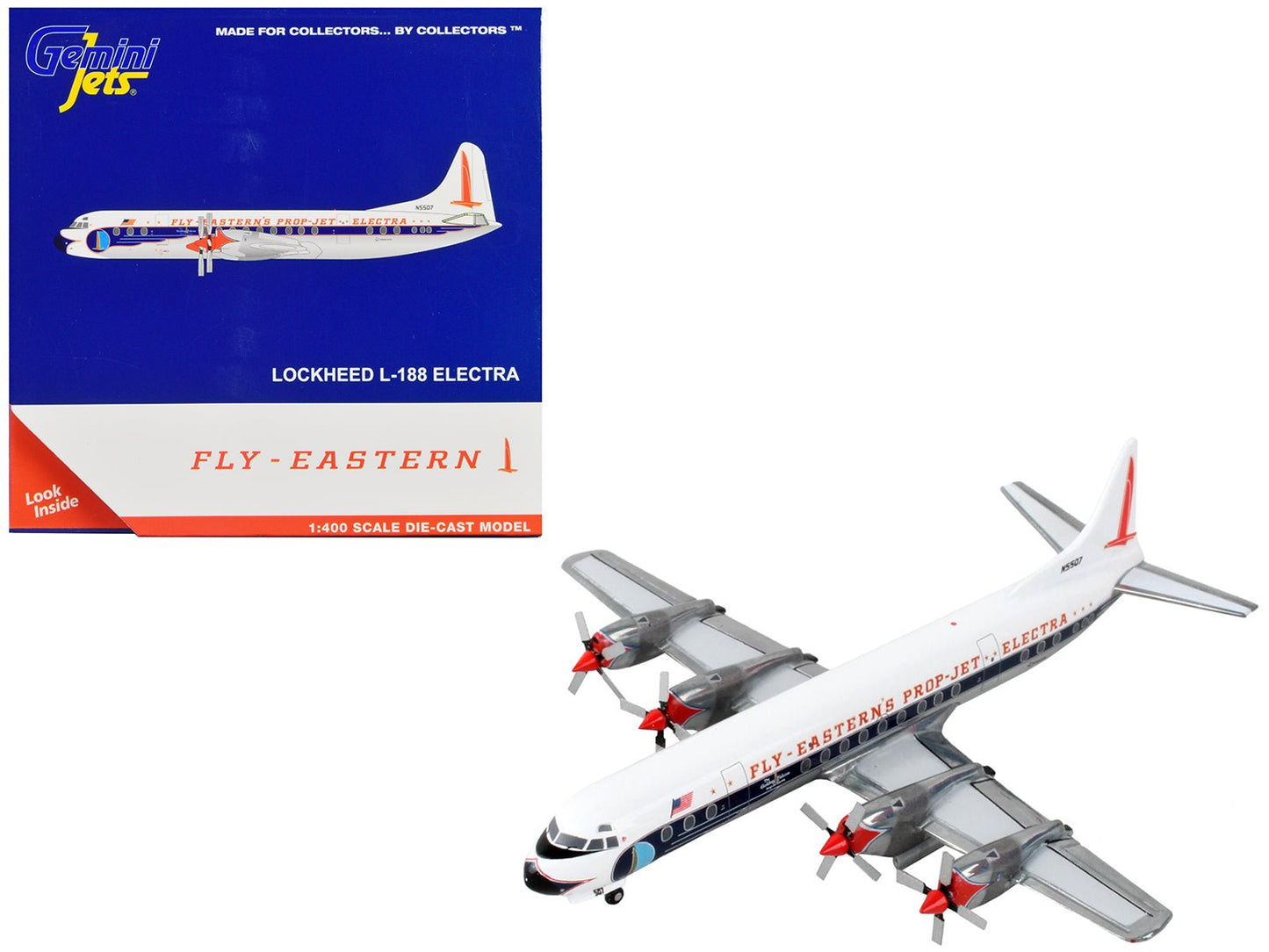 Lockheed L-188 Electra Commercial Aircraft "Eastern Air Lines" White with Dark Blue Stripes 1/400 Diecast Model Airplane by GeminiJets  free shipping USA
