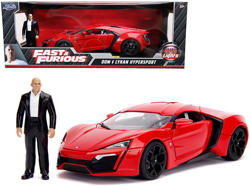 Lykan Hypersport Red with Lights and Dom Figurine "Fast & Furious" Movie 1/18 Diecast Model Car by Jada  free shipping USA