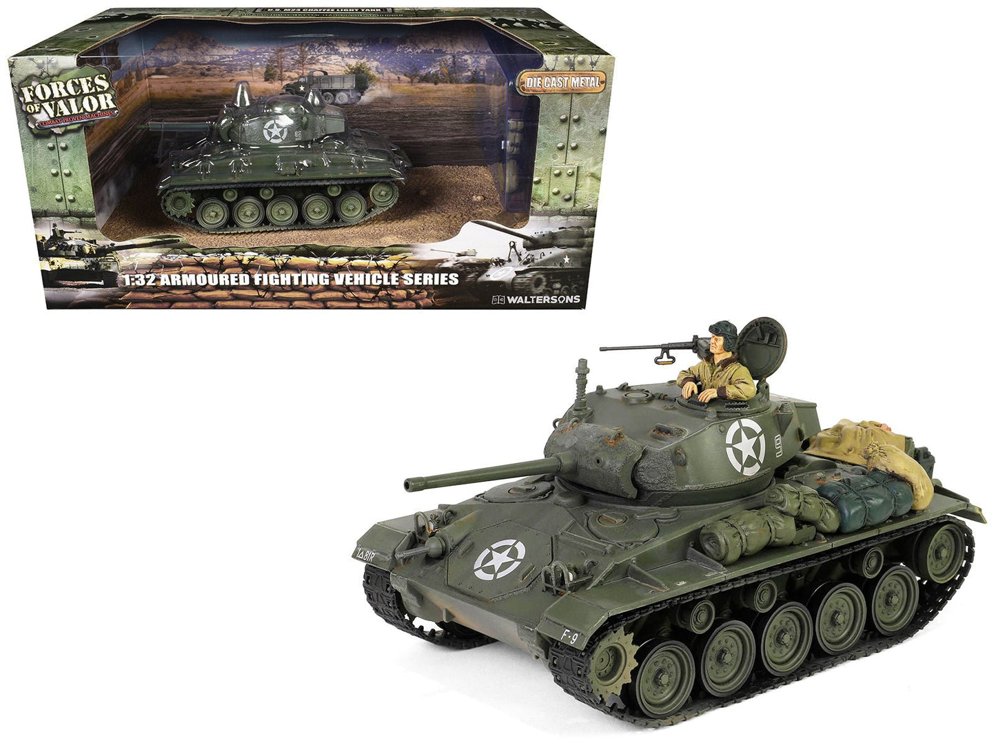 M24 Chaffee Light Tank "8th Armored Division 36th Tank Batallion, Rheinberg Germany World War II" (1945) United States Army "Armoured Fighting Vehicle" Series 1/32 Diecast Model by Forces of Valor  free shipping USA