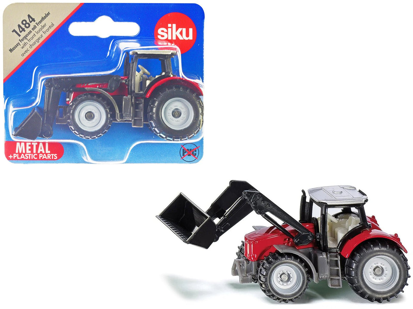Massey Ferguson Tractor with Front Loader Red with Silver Top Diecast Model by Siku  free shipping USA