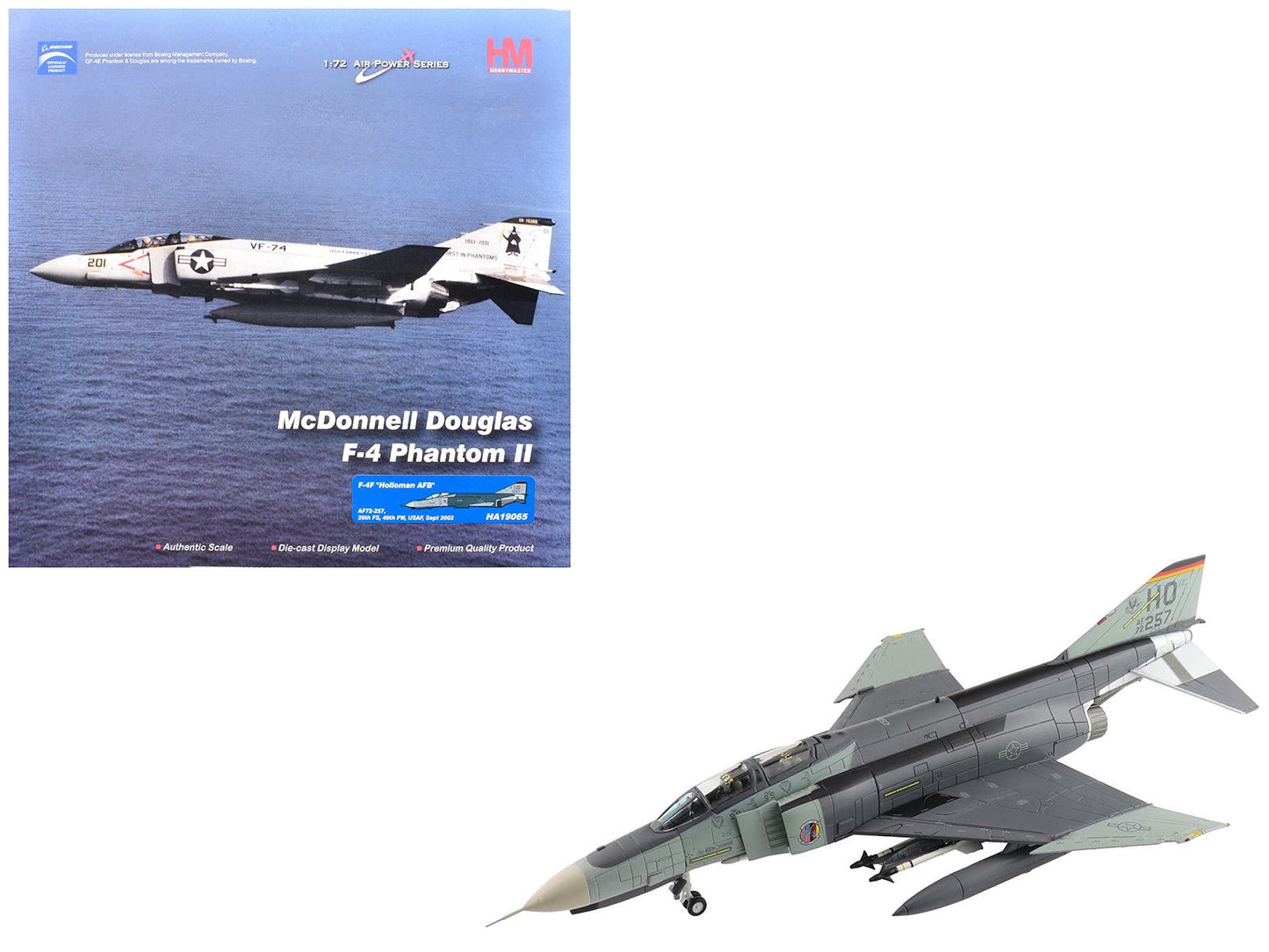 McDonnell Douglas F-4F Phantom II Fighter-Bomber Aircraft "AF72-257 20th Fighter Squadron 49th Fighter Wing Holloman AFB" (2002) United States Air Force "Air Power Series" 1/72 Diecast Model by Hobby Master  free shipping USA