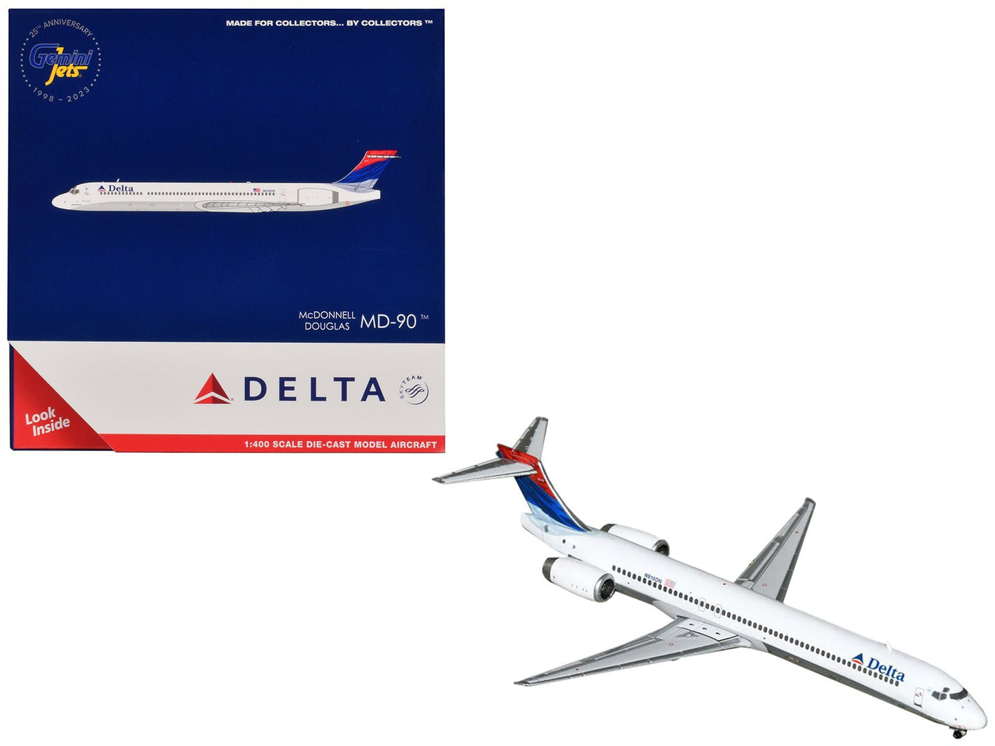 McDonnell Douglas MD-90 Commercial Aircraft "Delta Air Lines" (N910DN) White with Blue and Red Tail 1/400 Diecast Model Airplane by GeminiJets  free shipping USA