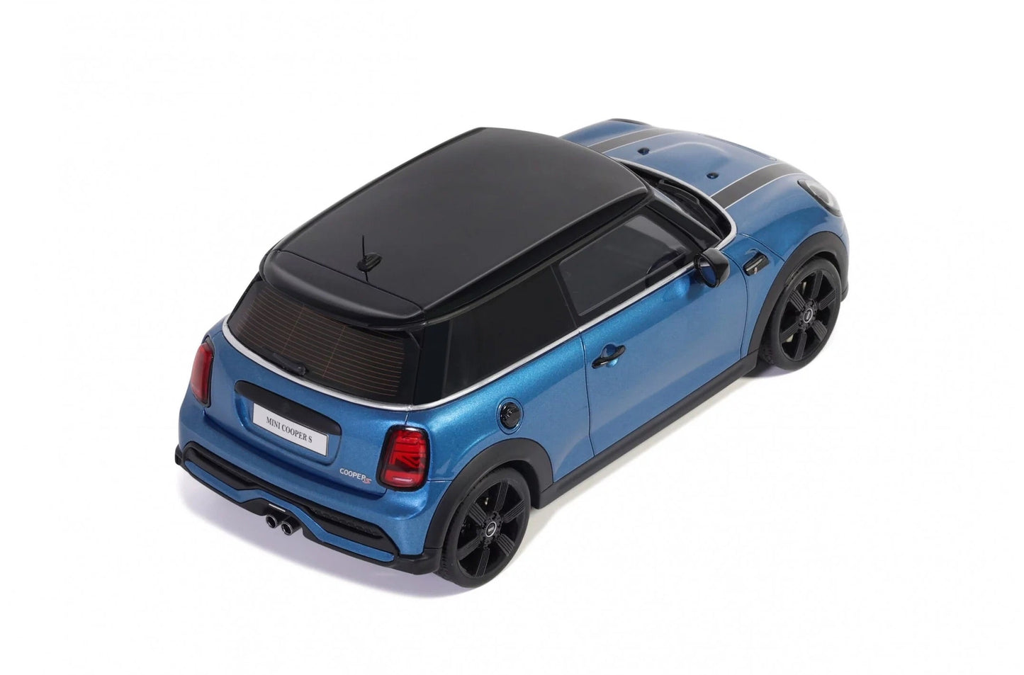 Otto 2021 Mini Cooper S Island Blue w/ Black Stripes 1:18