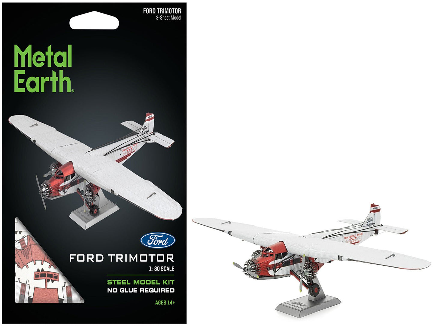 Model Kit Ford Trimotor Transport Aircraft White and Red (Moderate Difficulty) Steel Model by Metal Earth  free shipping USA