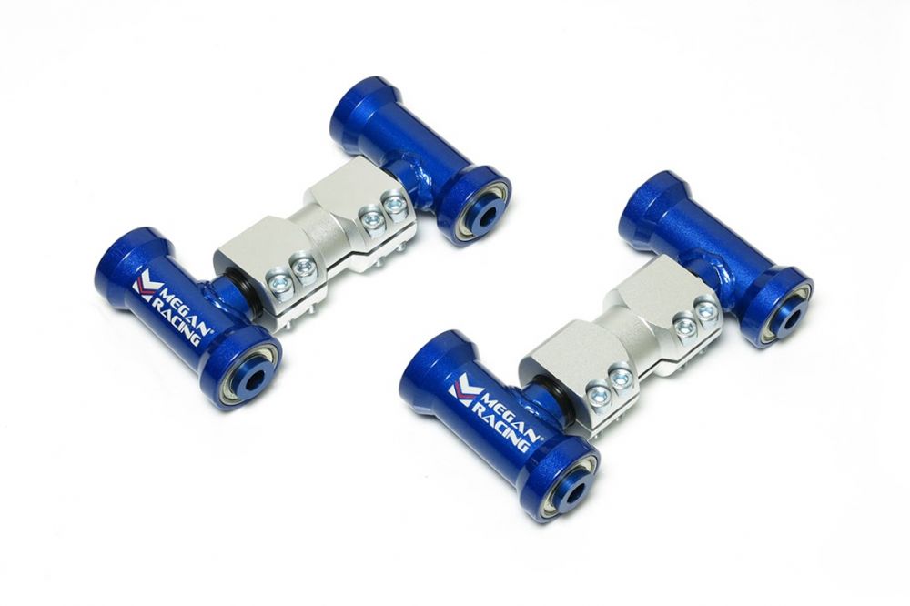 Megan Racing Front Upper Camber Arms for Nissan R32 GTR - Blue Finish, +/-3° Adjust, 110mm/112mm End Pieces