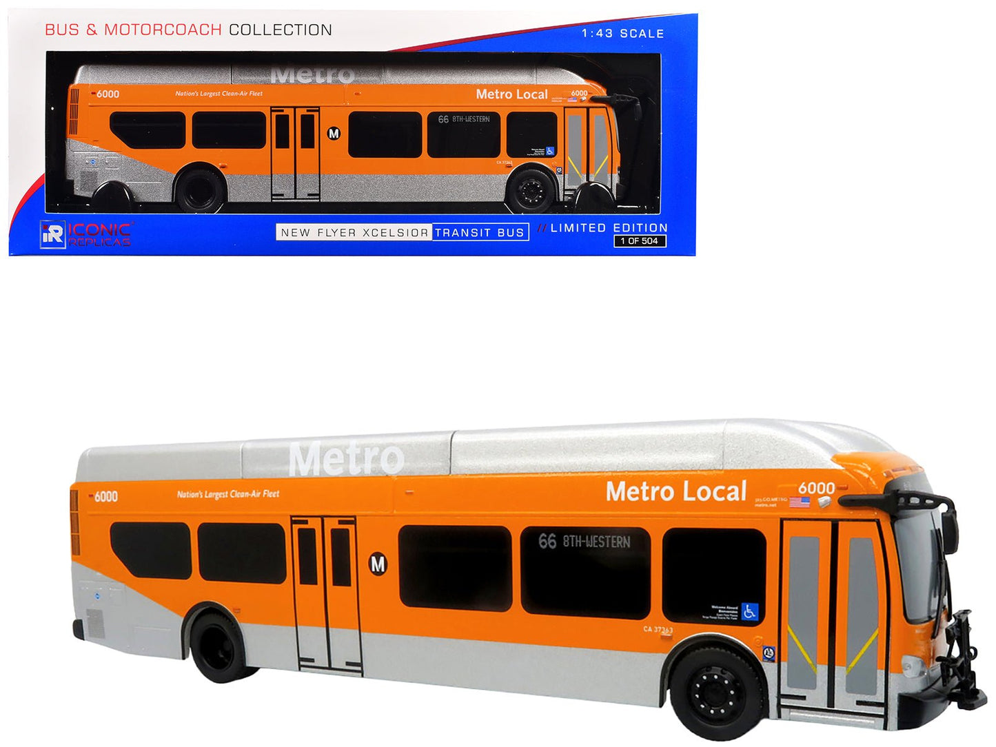 New Flyer Xcelsior Transit Bus "Los Angeles Metro" Orange and Silver "The Bus & Motorcoach Collection" Limited Edition to 504 Pieces Worldwide 1/43 Model by Iconic Replicas  free shipping USA