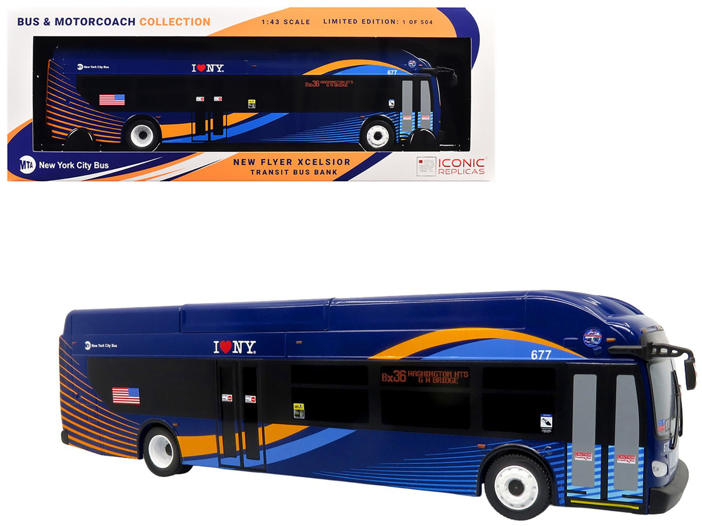 New Flyer Xcelsior Transit Bus "MTA New York City" Blue with Graphics "The Bus & Motorcoach Collection" Limited Edition to 504 Pieces Worldwide 1/43 Model by Iconic Replicas  free shipping USA
