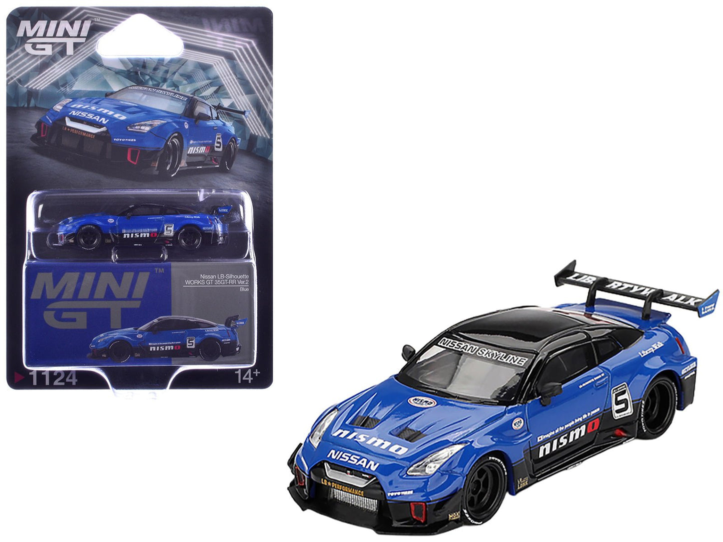 Nissan 35GT-RR Ver.2 "LB-Silhouette Works GT" #5 Blue with Black Top Limited Edition 1/64 Diecast Model Car by Mini GT  free shipping USA