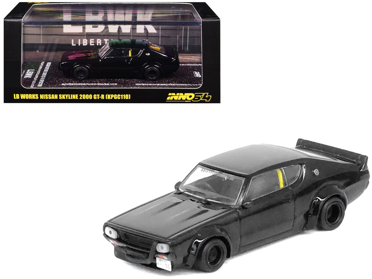 Nissan Skyline 2000 GT-R (KPGC110) RHD (Right Hand Drive) "LB-Works" Black 1/64 Diecast Model Car by Inno Models  free shipping USA