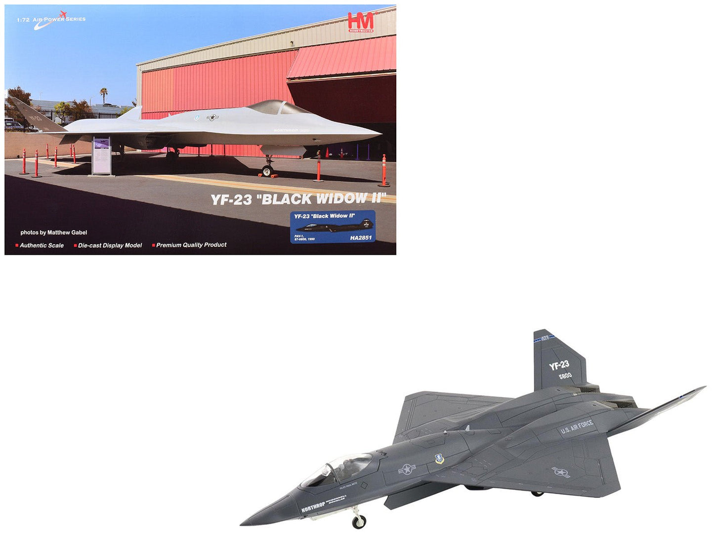 Northrop YF-23 Black Widow II Stealth Fighter Aircraft "#87-0800 PAV-1" (1990) United States Air Force "Air Power Series" 1/72 Diecast Model by Hobby Master  free shipping USA