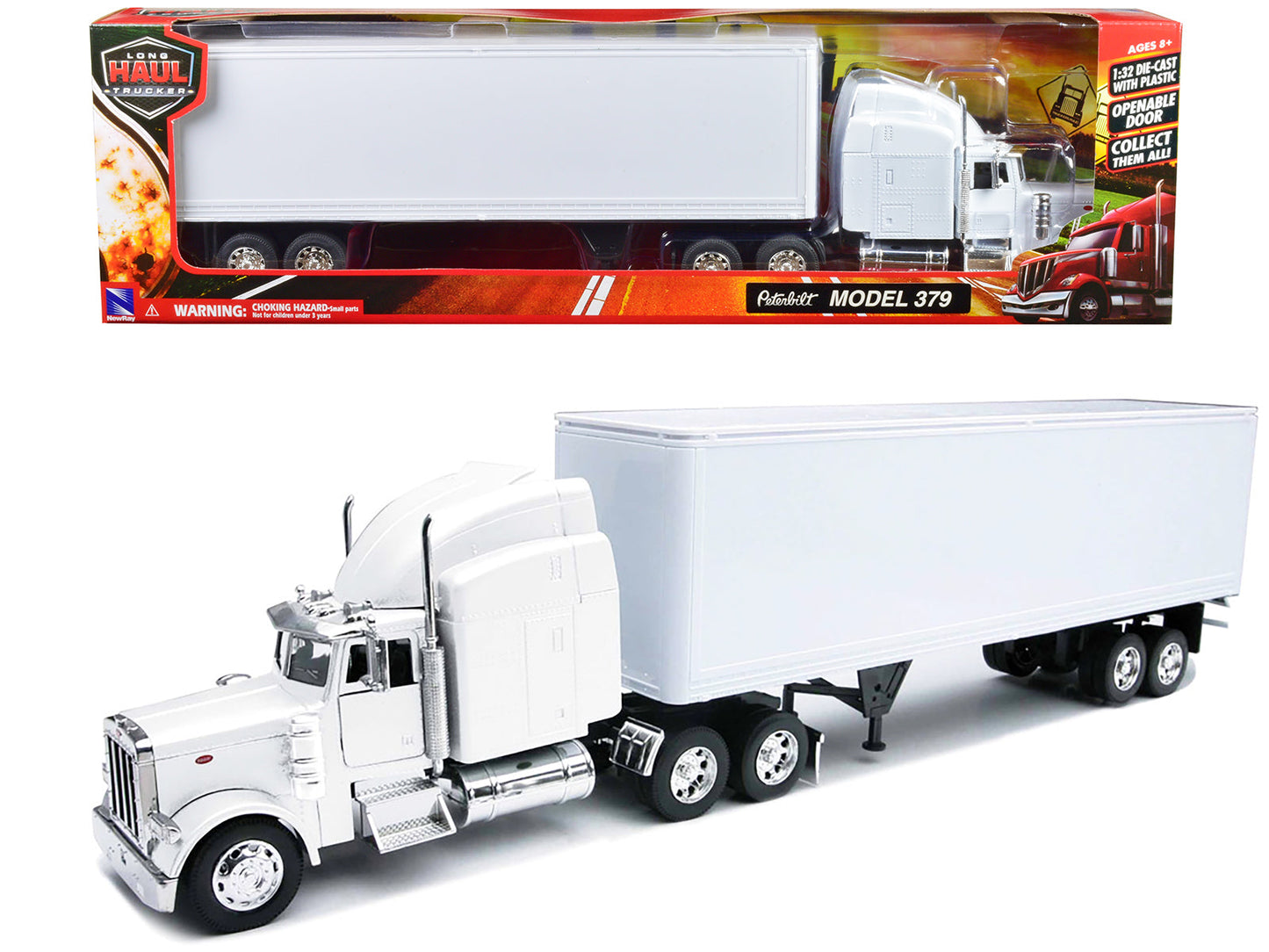 Peterbilt 379 Truck with Dry Goods Trailer White "Long Haul Trucker" Series 1/32 Diecast Model by New Ray  free shipping USA