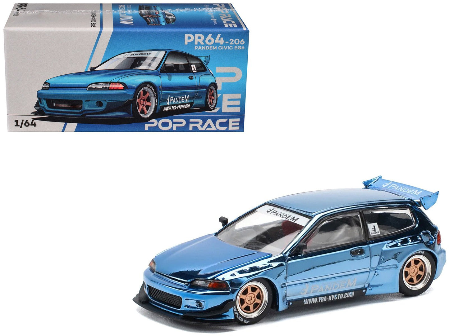 Pandem Civic EG6 RHD (Right Hand Drive) Blue Chrome 1/64 Diecast Model Car by Pop Race  free shipping USA