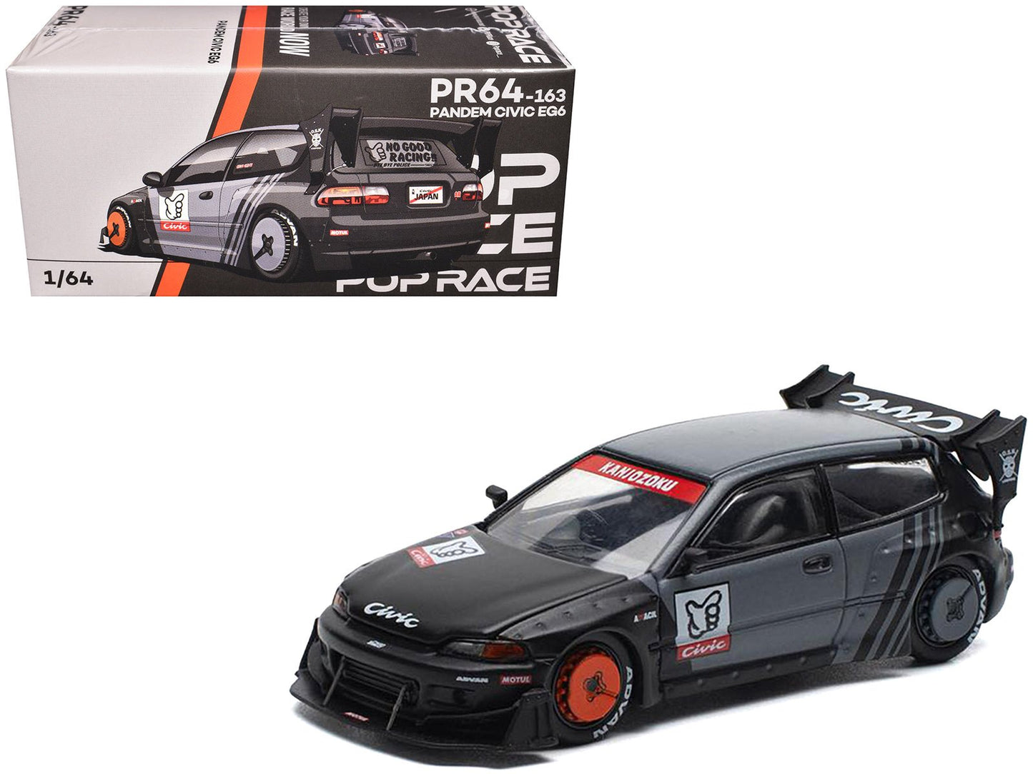 Pandem Civic EG6 RHD (Right Hand Drive) "Kanjozoku" Matt Black and Gray with Graphics 1/64 Diecast Model Car by Pop Race  free shipping USA