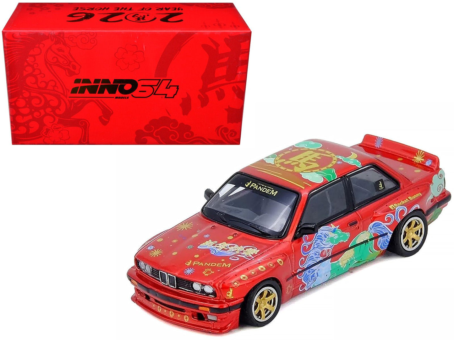 Pandem Rocket Bunny E30 "Year of the Horse - Chinese New Year 2026 Special Edition" Red Metallic with Graphics Limited Edition to 8888 pieces Worldwide 1/64 Diecast Model Car by Inno Models  free shipping USA