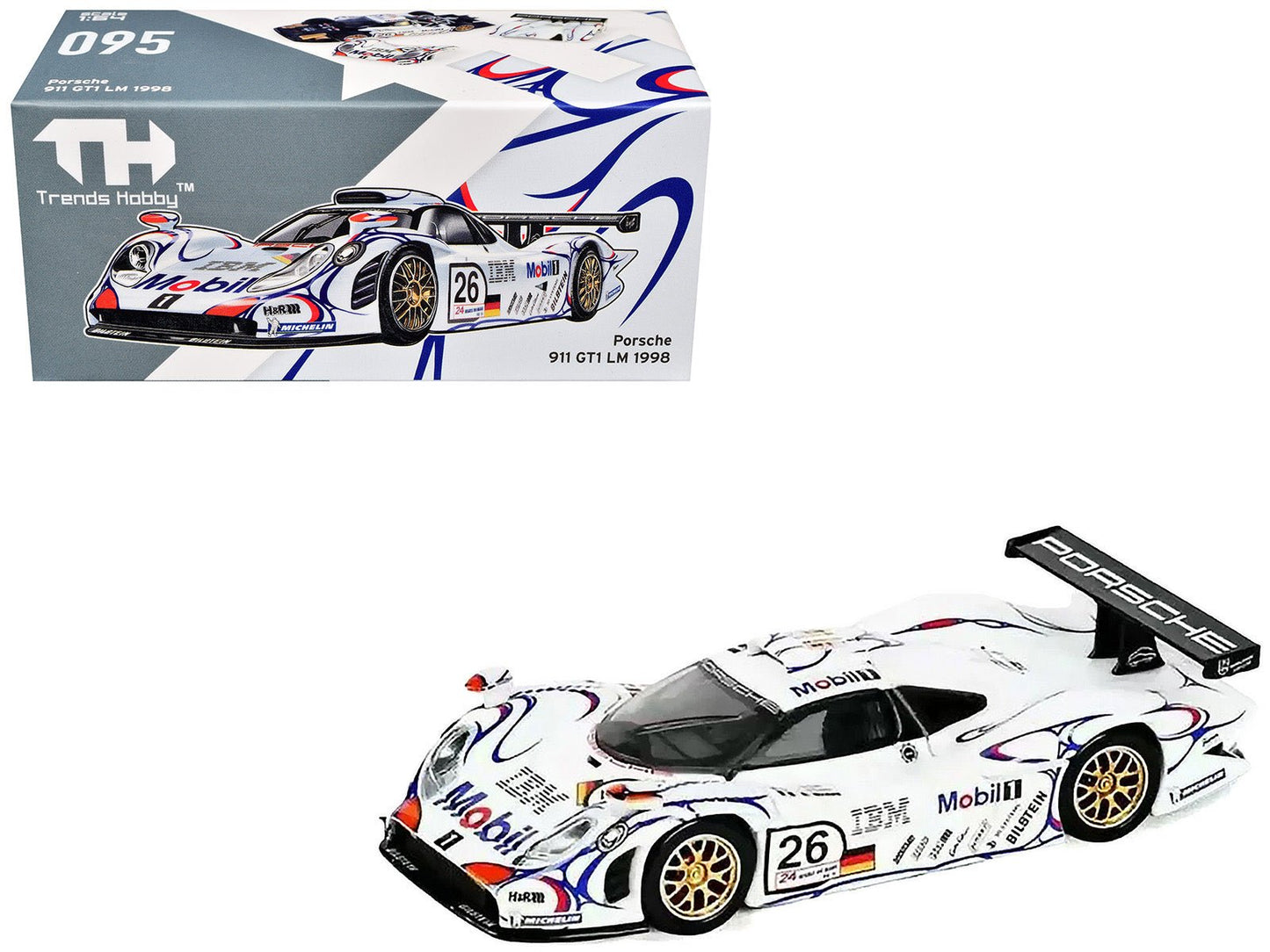 Porsche 911 GT1 #26 Allan McNish - Stephane Ortelli - Laurent Aiello "Porsche AG" Winner "24 Hours of Le Mans" (1998) 1/64 Diecast Model Car by Trends Hobby  free shipping USA