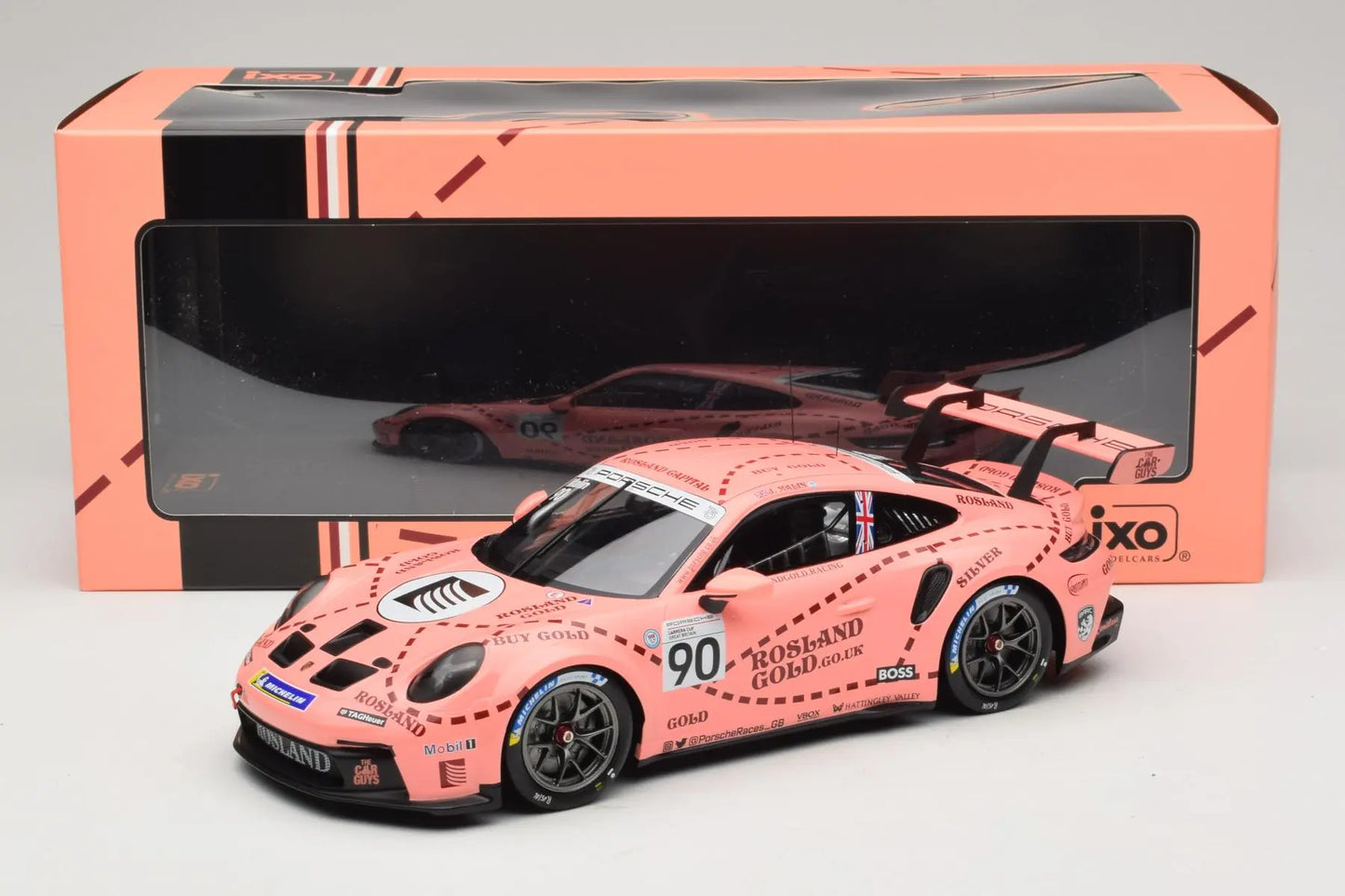 Ixo Porsche 911 992 GT3 Cup Century Motorsport 2nd Porsche Supercup Great Britain 2023 #90 Pink Pig 1:18